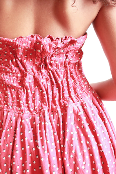 1980s Norma Kamali Red Polka Dot Strapless Dress