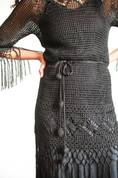 1920s Black Crochet Fringe Tunic