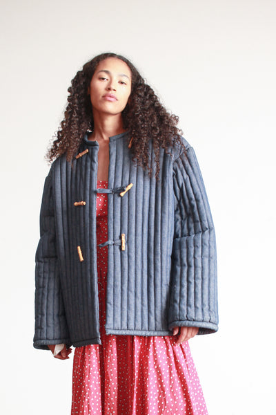 1980s Denim Quilted Oversized Jacket