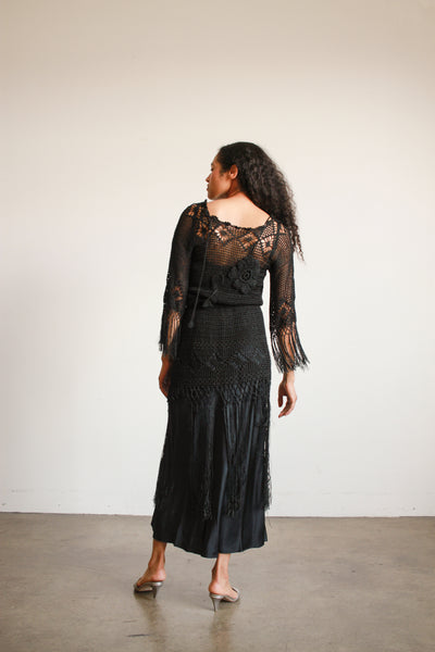 1920s Black Crochet Fringe Tunic