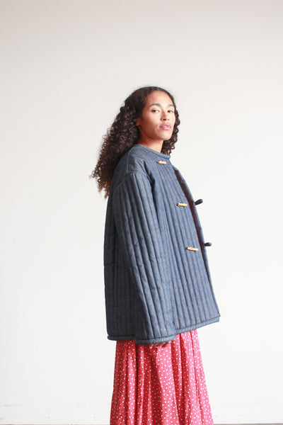 1980s Denim Quilted Oversized Jacket