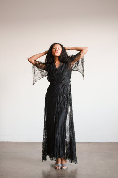 1930s Black Lace Overlay Dress