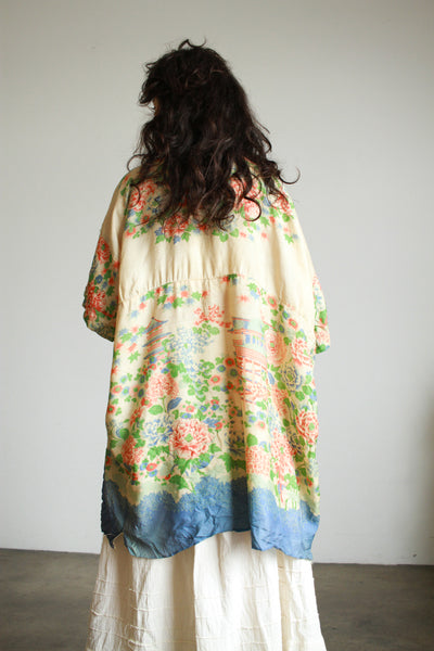 1920s Japanese Pongee Silk Print Robe