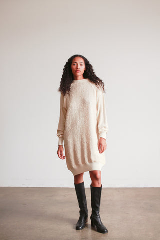 1980s Cream Cotton Knit Pullover Dress