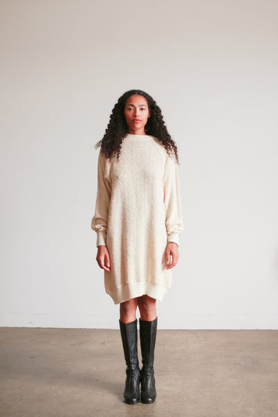 1980s Cream Cotton Knit Pullover Dress