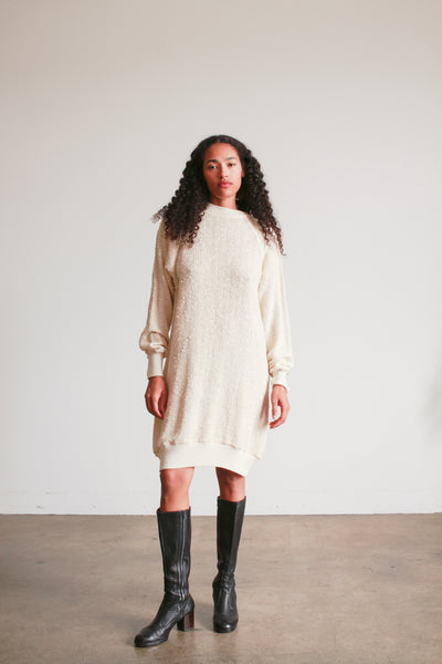 1980s Cream Cotton Knit Pullover Dress
