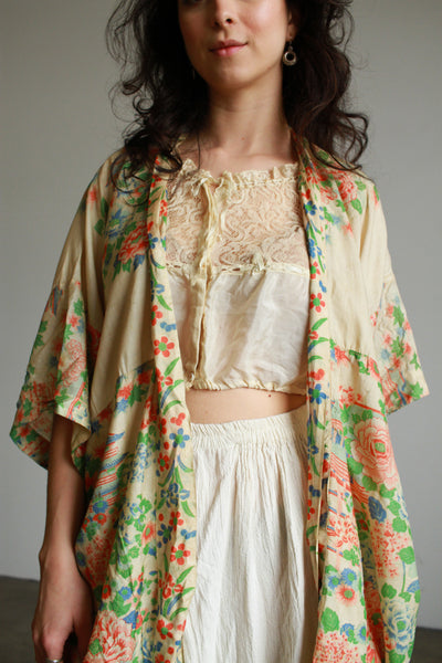 1920s Japanese Pongee Silk Print Robe