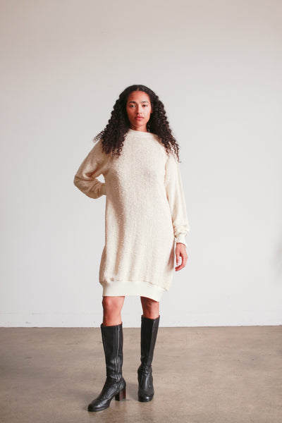 1980s Cream Cotton Knit Pullover Dress
