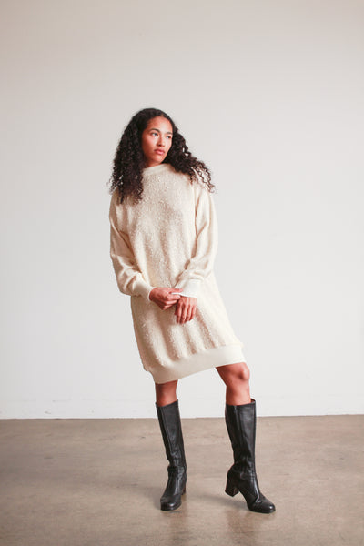 1980s Cream Cotton Knit Pullover Dress