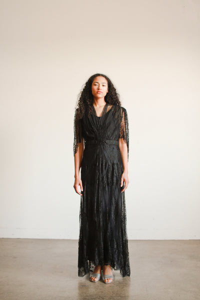 1930s Black Lace Overlay Dress