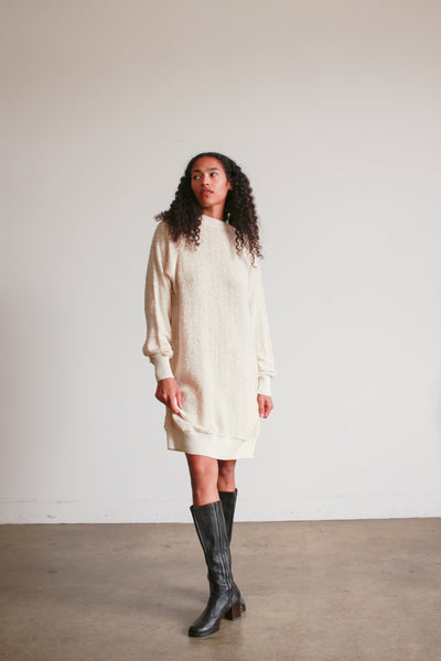 1980s Cream Cotton Knit Pullover Dress
