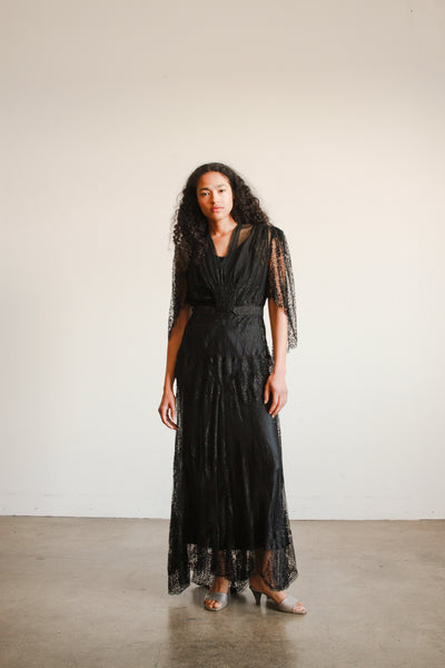 1930s Black Lace Overlay Dress