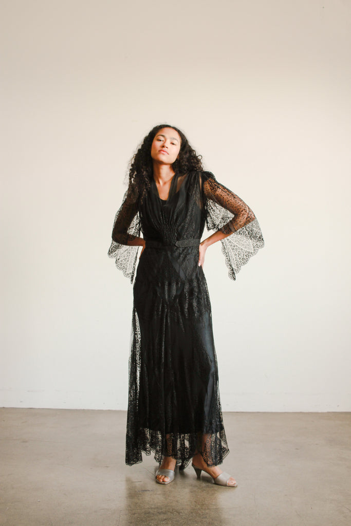 1930s Black Lace Overlay Dress – Blossom Vintage