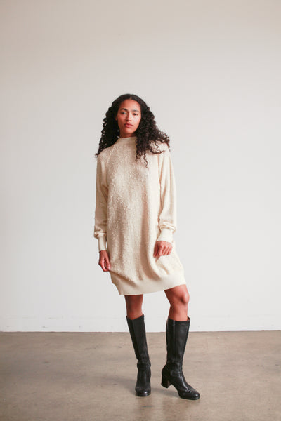 1980s Cream Cotton Knit Pullover Dress
