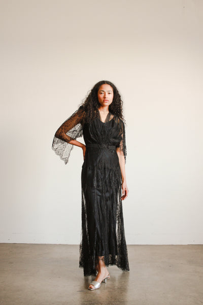 1930s Black Lace Overlay Dress