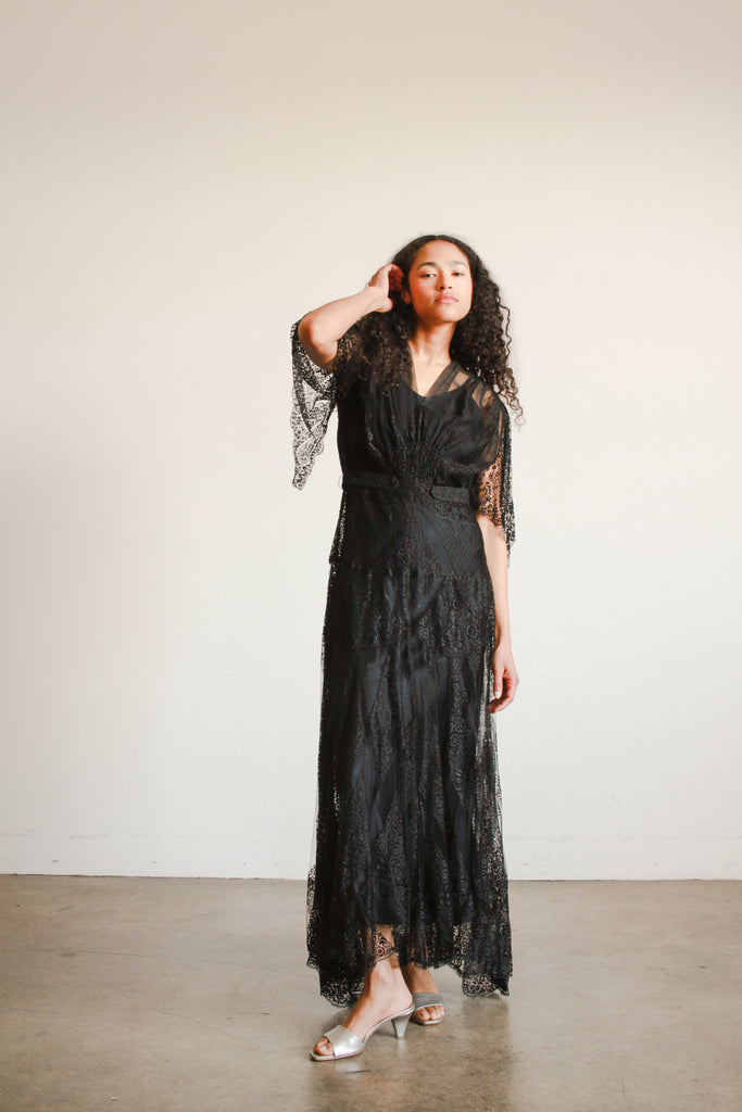 1930s Black Lace Overlay Dress Blossom Vintage 1930s Black Lace Overlay Dress Blossom Vintage