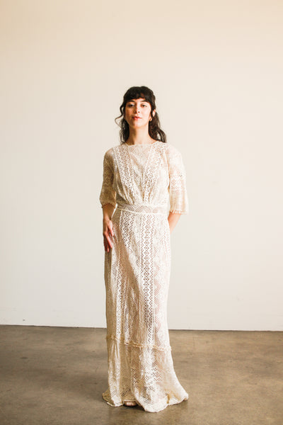 Antique Edwardian Cream Mixed Eyelet Lawn Dress