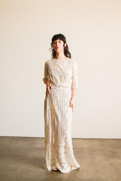 Antique Edwardian Cream Mixed Eyelet Lawn Dress