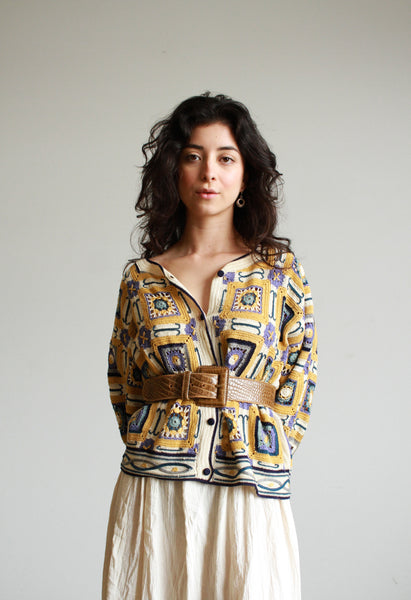 1980s Peruvian Crochet Knit Cardigan