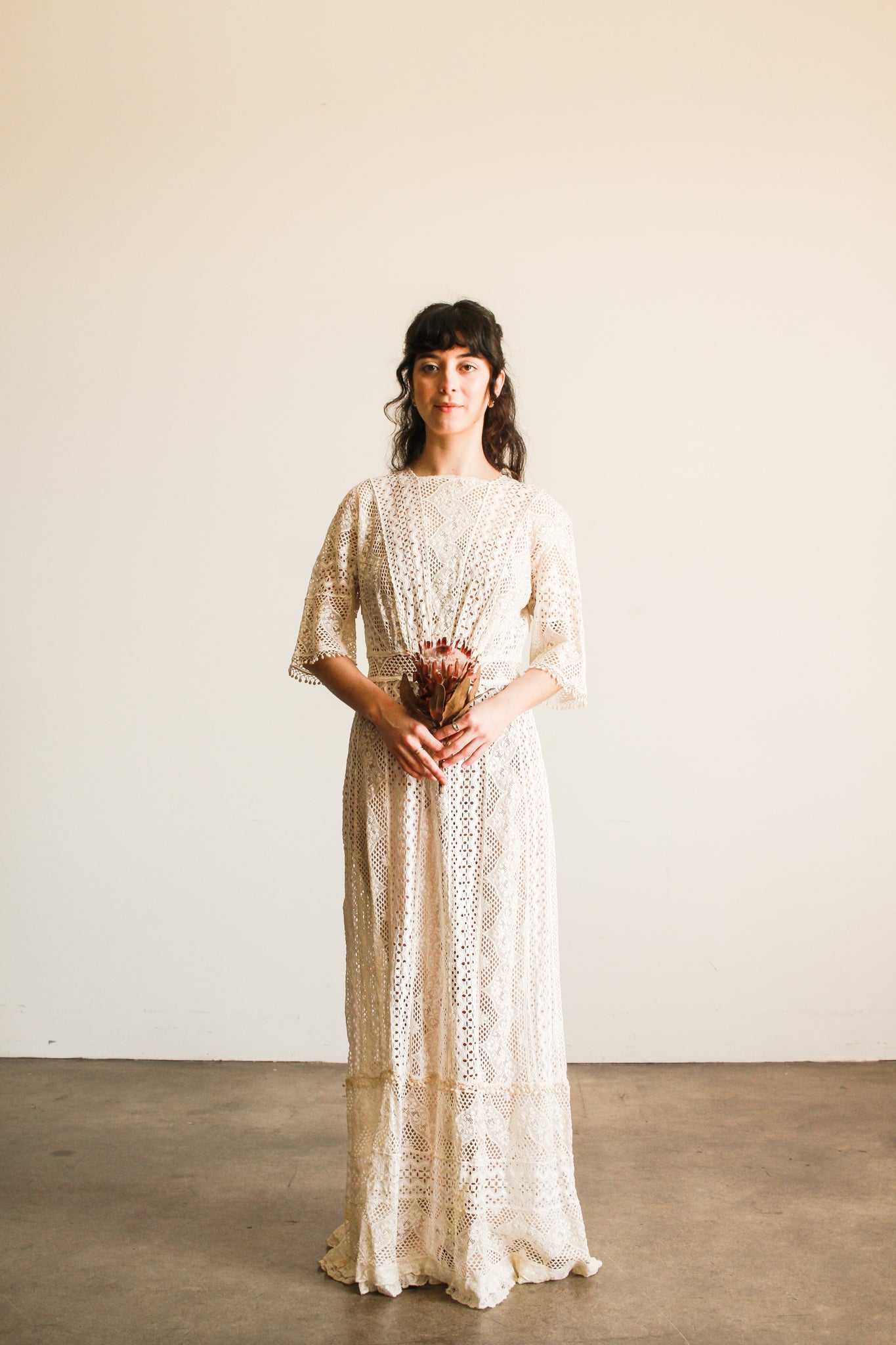 Antique Edwardian Cream Mixed Eyelet Lawn Dress