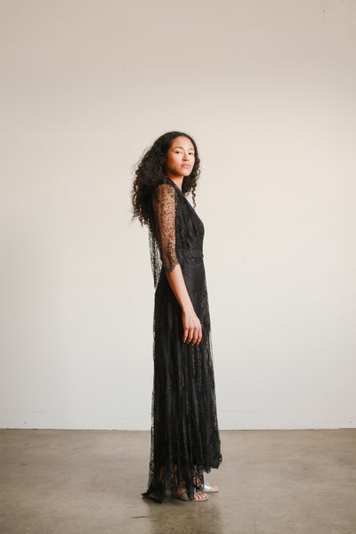 1930s Black Lace Overlay Dress