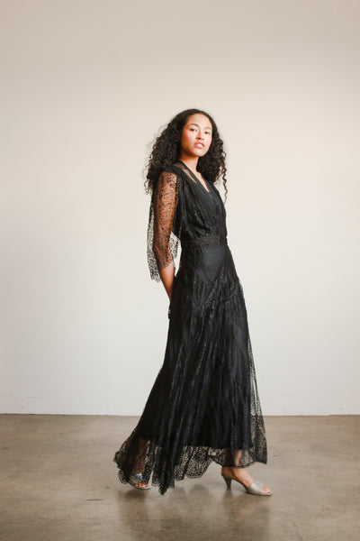 1930s Black Lace Overlay Dress