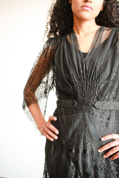 1930s Black Lace Overlay Dress