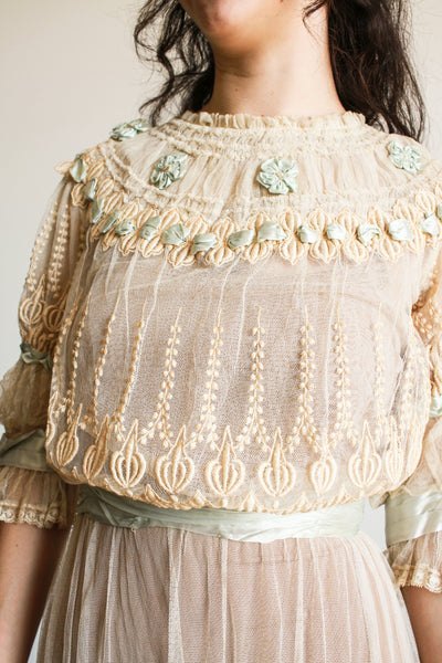 Edwardian Net Lace Embroidered Lawn Dress
