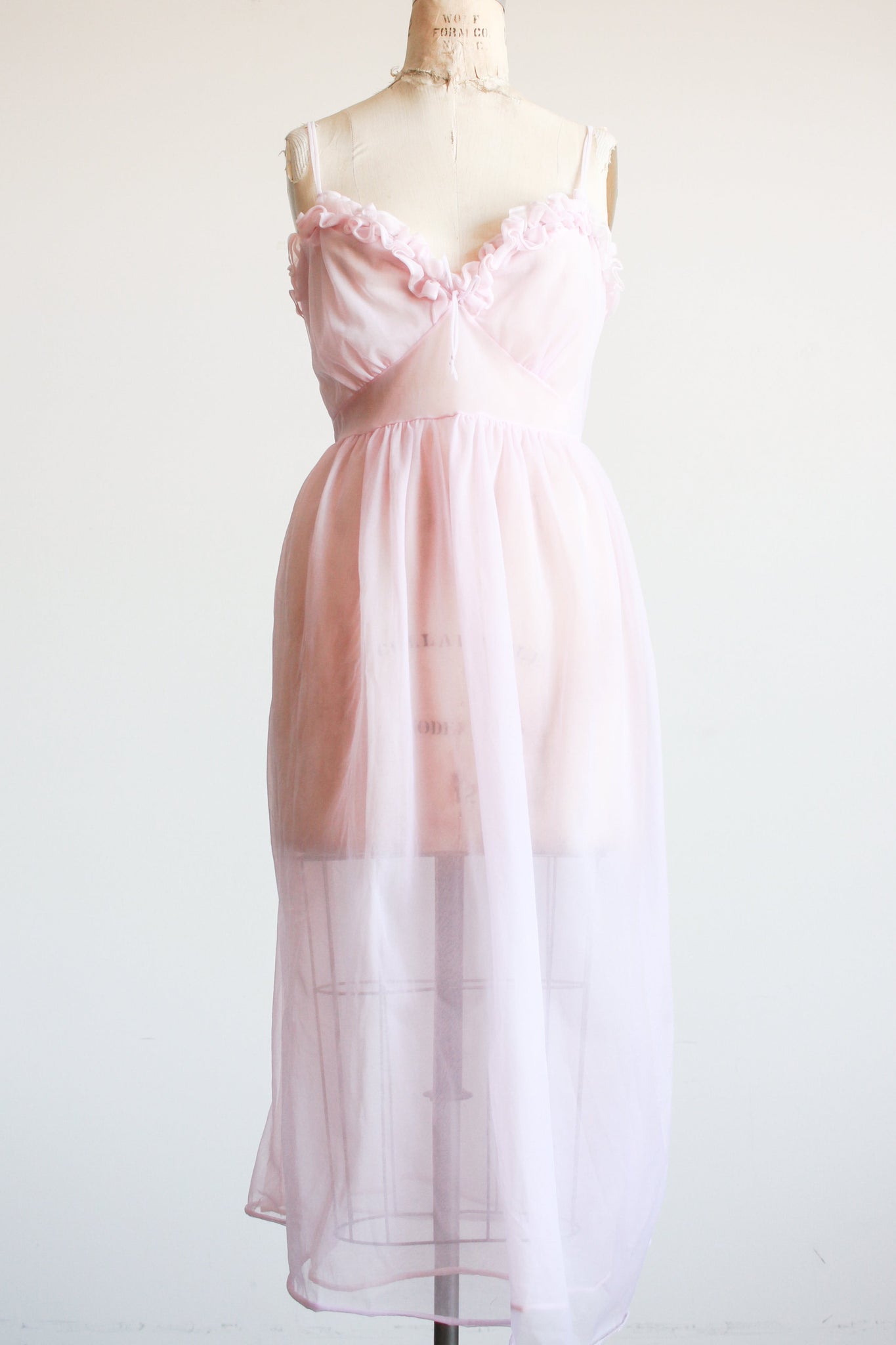 1950s Lilac Ruffle Sheer Slip Dress
