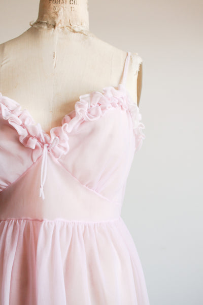 1950s Lilac Ruffle Sheer Slip Dress