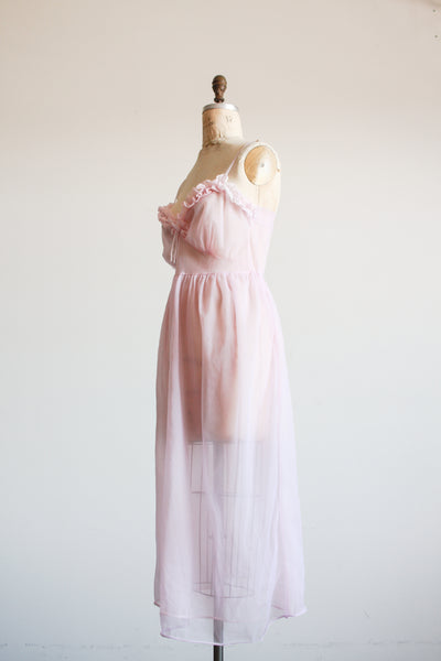 1950s Lilac Ruffle Sheer Slip Dress