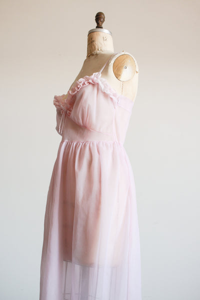 1950s Lilac Ruffle Sheer Slip Dress