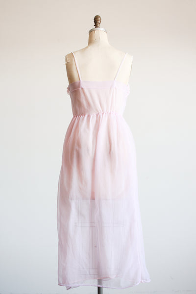 1950s Lilac Ruffle Sheer Slip Dress