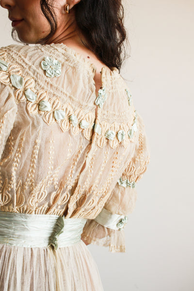 Edwardian Net Lace Embroidered Lawn Dress