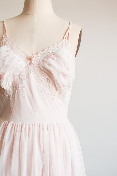 1950s Light Pink Nylon Lace Trim Slip Dress