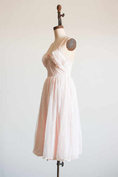 1950s Light Pink Nylon Lace Trim Slip Dress