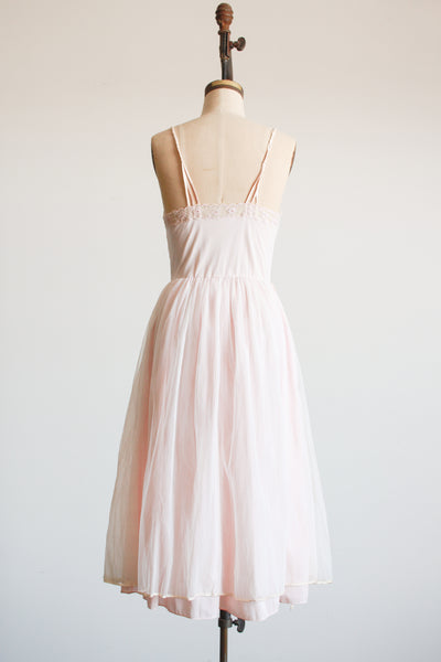 1950s Light Pink Nylon Lace Trim Slip Dress