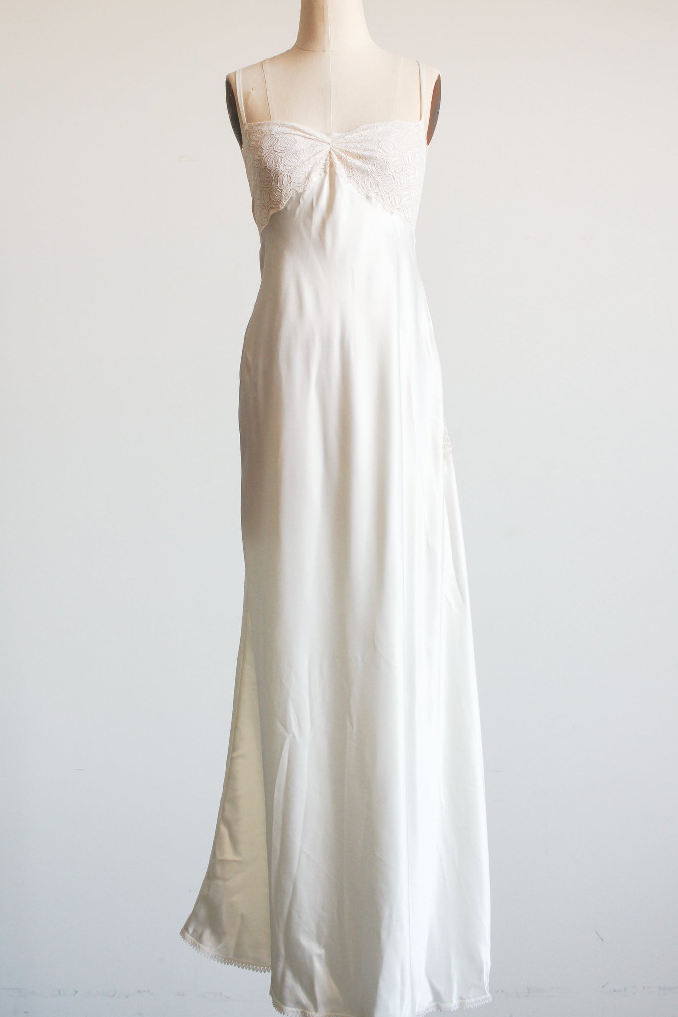 1990s Ivory Gathered Lace Slip Dress