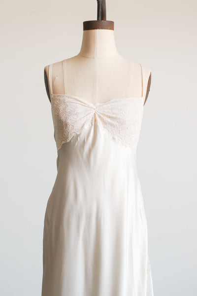 1990s Ivory Gathered Lace Slip Dress