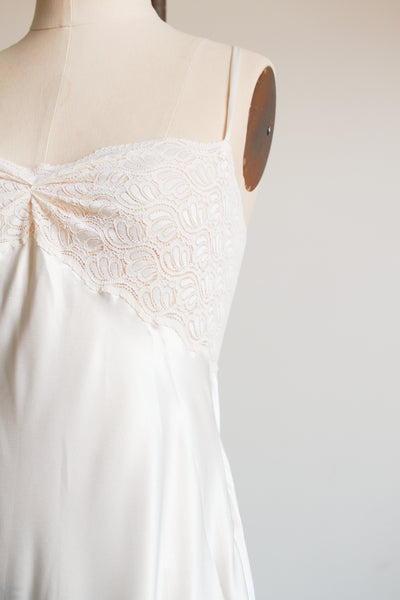 1990s Ivory Gathered Lace Slip Dress