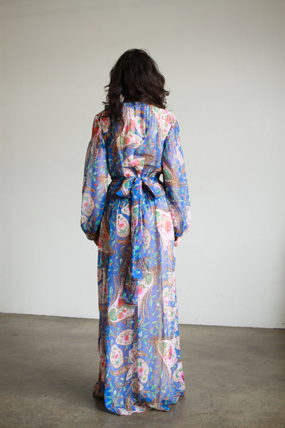 1970s Paisley Chiffon Print Maxi Dress