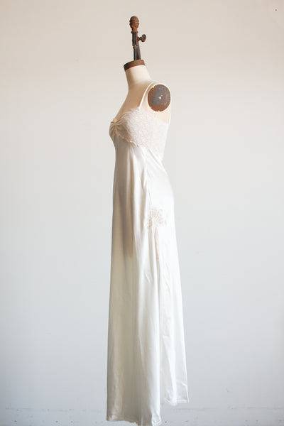 1990s Ivory Gathered Lace Slip Dress