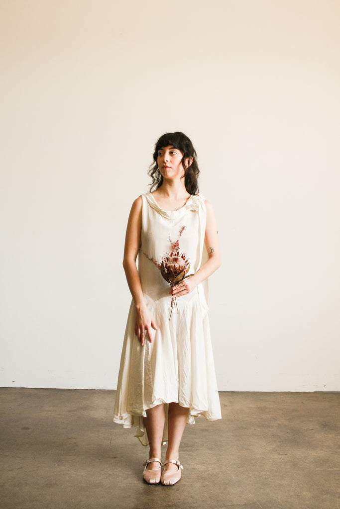 1920s White Woodgrain Taffeta Dropwaist Dress – Blossom Vintage