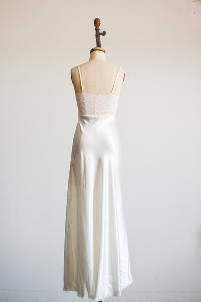 1990s Ivory Gathered Lace Slip Dress