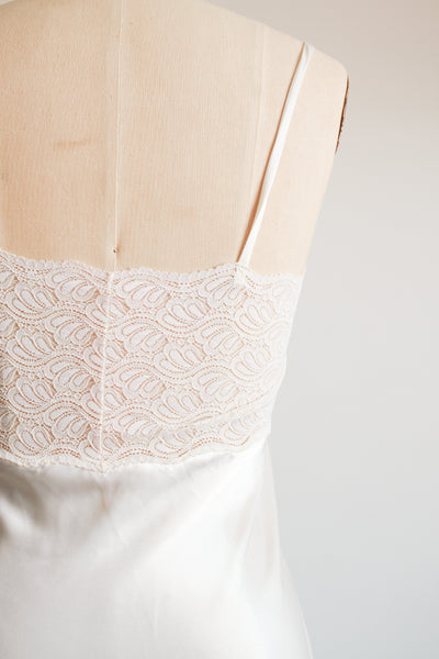 1990s Ivory Gathered Lace Slip Dress