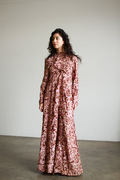 1970s Indian Cotton Tie-Dye Print Maxi Dress