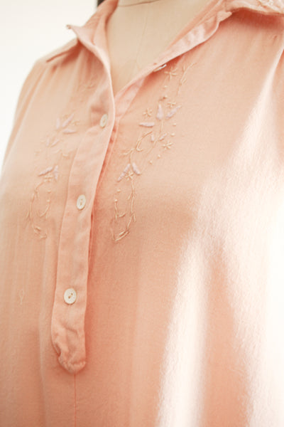 1940s Peach Wool Embroidered Nightgown