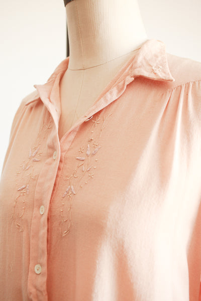 1940s Peach Wool Embroidered Nightgown