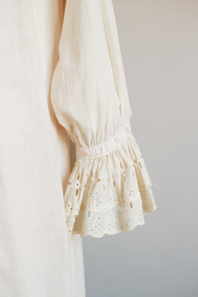 1900s Cream Cotton Ruffle Pink Trim Nightgown
