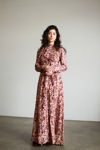 1970s Indian Cotton Tie-Dye Print Maxi Dress